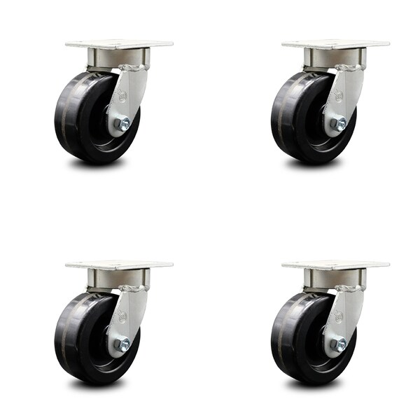 5 Inch Kingpinless Phenolic Wheel Swivel Top Plate Caster SCC, 4PK